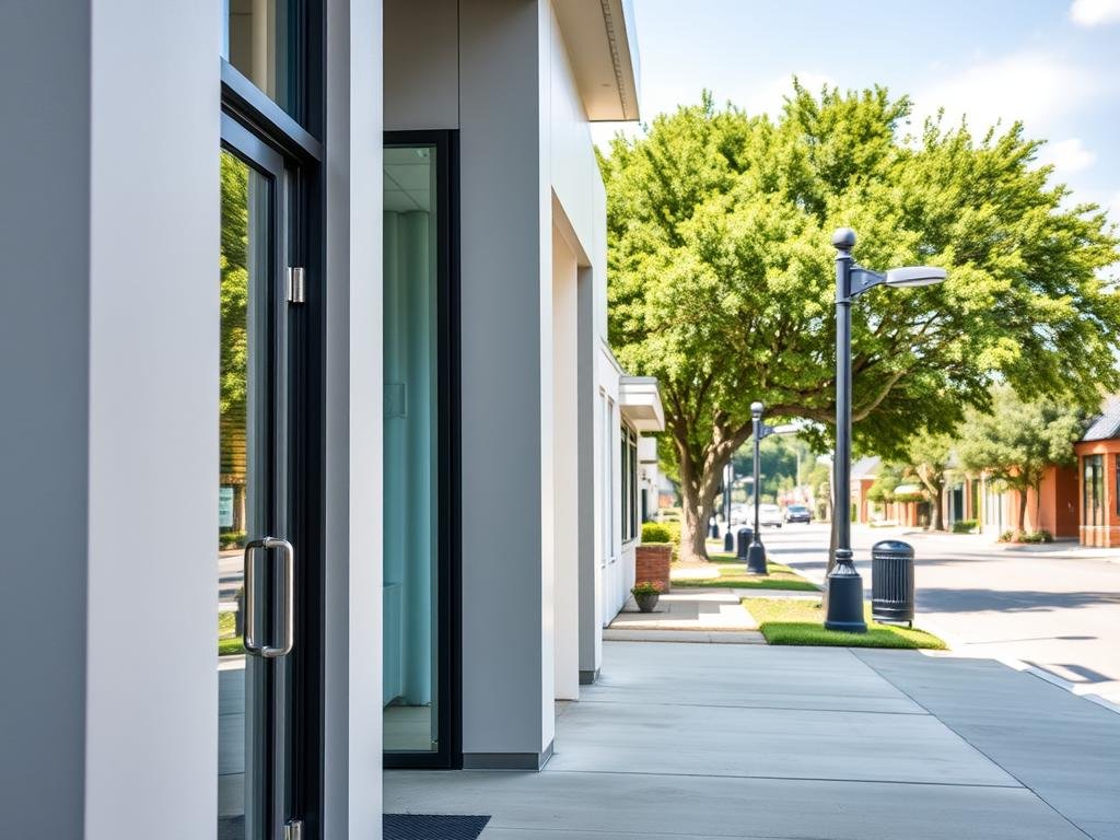 A modern, well-equipped healthcare clinic nestled in the heart of Niceville. The building's sleek, contemporary facade stands in contrast to the quaint, small-town surroundings. Through the glass entryway, we catch a glimpse of the inviting and professional interior - a reception area with comfortable seating, pristine white walls, and discreet medical equipment. Natural light floods the space, creating a calming, therapeutic atmosphere. In the background, a lush, tree-lined street adds to the clinic's peaceful, neighborhood-oriented setting. Overall, the image conveys a sense of accessibility, community, and the clinic's commitment to providing high-quality, convenient healthcare services to the local Niceville residents.