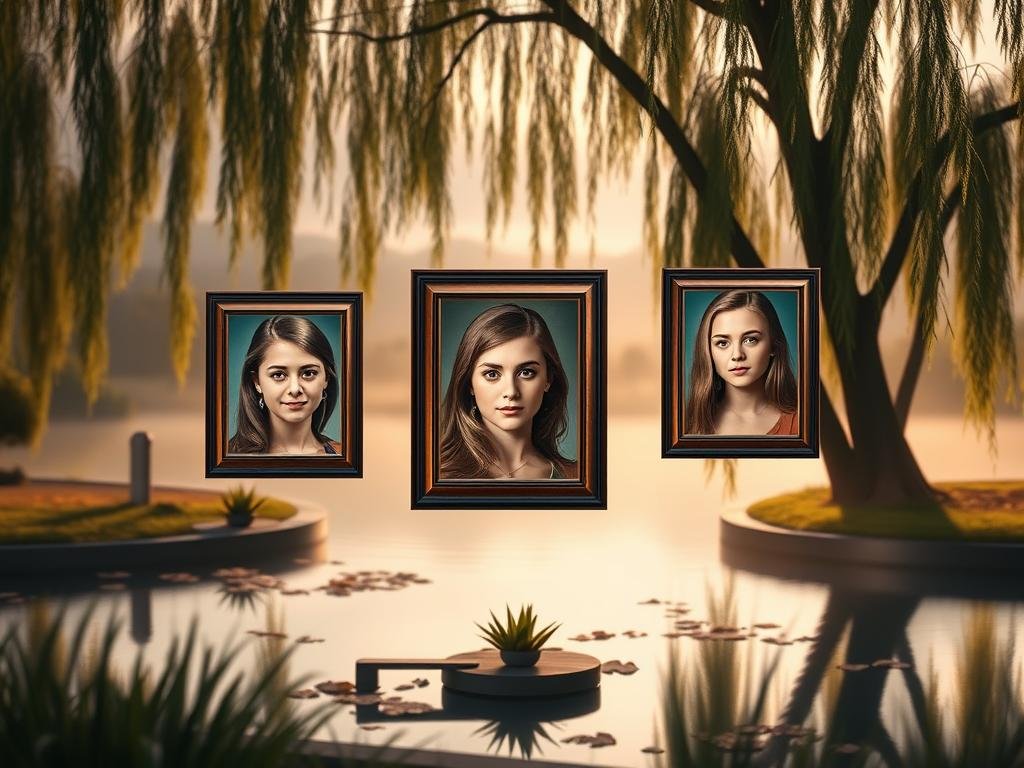 A serene memorial garden, with a tranquil pond and weeping willow trees casting gentle shadows. In the foreground, three framed portraits float ethereally, capturing the vibrant lives of Alexandra Dulin (Ali Spice), Kyle Jacob Moser, and Ava Fellerman. Soft, warm lighting illuminates their faces, conveying a sense of reverence and sorrow. The background features a hazy, dreamlike landscape, with a subtle veil of mist adding to the contemplative atmosphere. The overall scene evokes a profound sense of remembrance, honoring the memories of those lost. A serene memorial garden, with a tranquil pond and weeping willow trees casting gentle shadows. In the foreground, three framed portraits float ethereally, capturing the vibrant lives of Alexandra Dulin (Ali Spice), Kyle Jacob Moser, and Ava Fellerman. Soft, warm lighting illuminates their faces, conveying a sense of reverence and sorrow. The background features a hazy, dreamlike landscape, with a subtle veil of mist adding to the contemplative atmosphere. The overall scene evokes a profound sense of remembrance, honoring the memories of those lost.