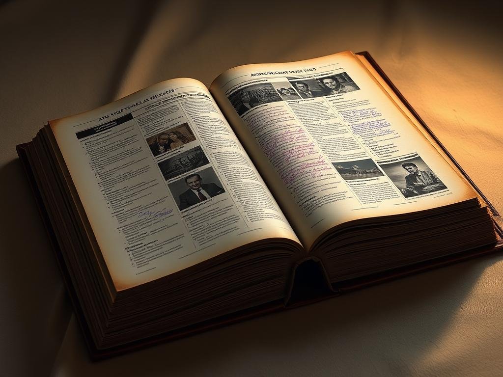 A vast leather-bound tome lies open, its pages depicting a rich tapestry of André the Giant's later life. Meticulously arranged are names, places, and late-career facts, presented in a clean, organized layout. Soft, warm lighting casts a gentle glow, illuminating the intricate details - an array of photographs, handwritten notes, and meticulously organized records. The overall atmosphere is one of reverence and scholarly exploration, inviting the viewer to delve into the remarkable story unfolding before them. A vast leather-bound tome lies open, its pages depicting a rich tapestry of André the Giant's later life. Meticulously arranged are names, places, and late-career facts, presented in a clean, organized layout. Soft, warm lighting casts a gentle glow, illuminating the intricate details - an array of photographs, handwritten notes, and meticulously organized records. The overall atmosphere is one of reverence and scholarly exploration, inviting the viewer to delve into the remarkable story unfolding before them.