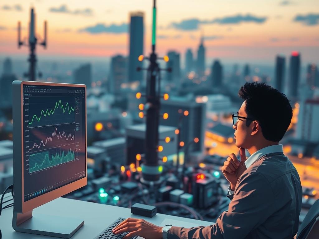 A conceptual illustration representing "sources, signals, and sensitivity." In the foreground, a professional figure in business attire, intently analyzing data on a computer screen, showcasing graphs and signal waves. The middle ground features a complex interplay of electronic components, like circuit boards and antennas, emitting vibrant, colorful signals. In the background, a blurred cityscape at twilight, symbolizing a network connecting various sources of information. Soft, ambient lighting casts a thoughtful glow, enhancing the analytical mood. The perspective is slightly angled, providing depth to the scene, with a focus on clarity and detail to convey a sense of urgency and expertise. The overall atmosphere suggests innovation and insight, perfectly aligning with the themes of understanding and navigation in a complex environment. A conceptual illustration representing "sources, signals, and sensitivity." In the foreground, a professional figure in business attire, intently analyzing data on a computer screen, showcasing graphs and signal waves. The middle ground features a complex interplay of electronic components, like circuit boards and antennas, emitting vibrant, colorful signals. In the background, a blurred cityscape at twilight, symbolizing a network connecting various sources of information. Soft, ambient lighting casts a thoughtful glow, enhancing the analytical mood. The perspective is slightly angled, providing depth to the scene, with a focus on clarity and detail to convey a sense of urgency and expertise. The overall atmosphere suggests innovation and insight, perfectly aligning with the themes of understanding and navigation in a complex environment.