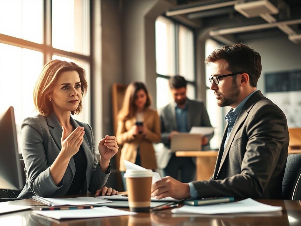 A thoughtful and engaging scene depicting a group of diverse journalists in a modern newsroom setting, capturing the essence of ethical storytelling. In the foreground, a middle-aged female reporter, dressed in professional attire, is deeply focused on her computer screen, surrounded by notes and a coffee cup. In the middle ground, a younger male reporter is engaged in a conversation with an editor, both appearing intent on crafting a sensitive and impactful story. The background features large windows letting in warm, natural light, illuminating the workspace and creating an atmosphere of collaboration and responsibility. The image conveys a sense of urgency and care, highlighting the importance of integrity in media coverage while showcasing the human connections behind the stories that matter. A thoughtful and engaging scene depicting a group of diverse journalists in a modern newsroom setting, capturing the essence of ethical storytelling. In the foreground, a middle-aged female reporter, dressed in professional attire, is deeply focused on her computer screen, surrounded by notes and a coffee cup. In the middle ground, a younger male reporter is engaged in a conversation with an editor, both appearing intent on crafting a sensitive and impactful story. The background features large windows letting in warm, natural light, illuminating the workspace and creating an atmosphere of collaboration and responsibility. The image conveys a sense of urgency and care, highlighting the importance of integrity in media coverage while showcasing the human connections behind the stories that matter.