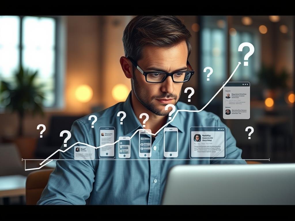 A visually engaging depiction of search trends around Mike Woods, featuring an artistic overlay of a line graph with upward trends and question marks symbolizing user inquiries. In the foreground, a professional-looking man resembling Mike Woods, dressed in smart casual attire, reflects pensively while looking at a laptop. The middle layer shows various digital devices like smartphones and tablets displaying search queries and analytics related to him, emitting a warm glow. In the background, a blurred office setting with soft lighting creates an inviting and reflective ambiance. The overall mood is contemplative, highlighting the intersection of personal struggle and public curiosity, captured in a dynamic composition that draws the viewer in. Aim for a focal length that offers a close-up on the subject while maintaining context. A visually engaging depiction of search trends around Mike Woods, featuring an artistic overlay of a line graph with upward trends and question marks symbolizing user inquiries. In the foreground, a professional-looking man resembling Mike Woods, dressed in smart casual attire, reflects pensively while looking at a laptop. The middle layer shows various digital devices like smartphones and tablets displaying search queries and analytics related to him, emitting a warm glow. In the background, a blurred office setting with soft lighting creates an inviting and reflective ambiance. The overall mood is contemplative, highlighting the intersection of personal struggle and public curiosity, captured in a dynamic composition that draws the viewer in. Aim for a focal length that offers a close-up on the subject while maintaining context.